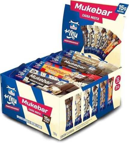 Barra de Proteína, Mais Mu, Mukebar, Sabores Mistos, 15g de Proteína, Zero Açúcar - Display 12 Unidades